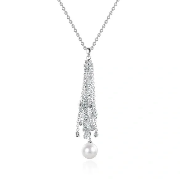 Silver Long Dangle Necklace Earring Set